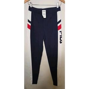 Fila Greta High-Waisted Leggings Girls M Navy White Red NWT